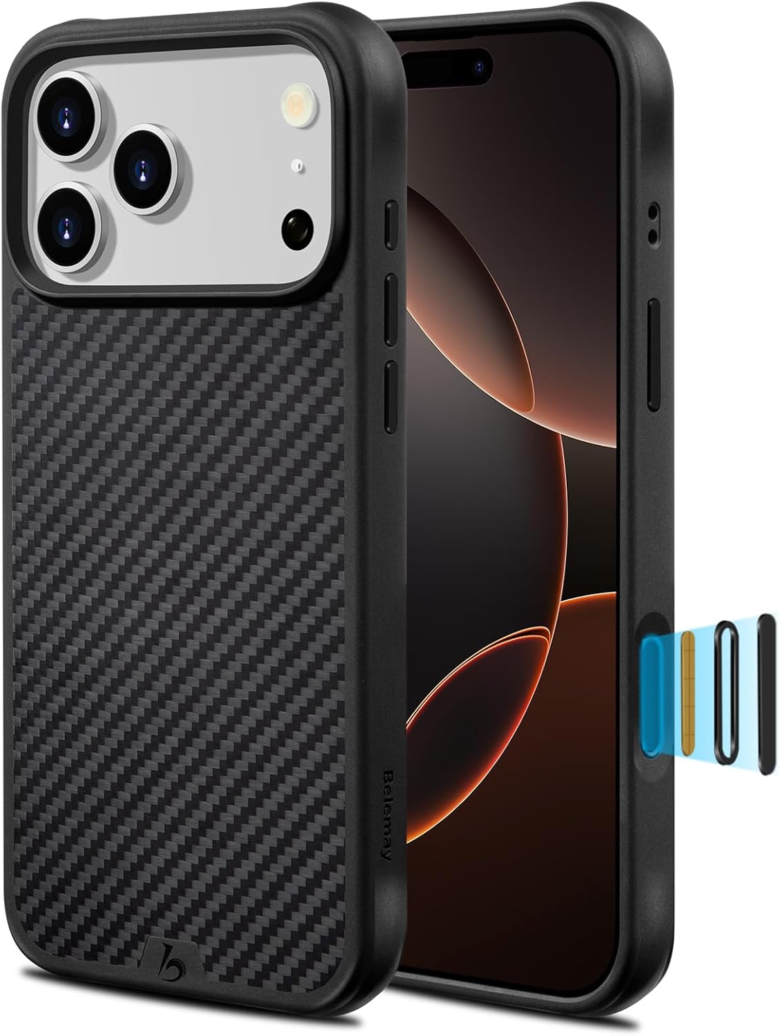 Belemay Shockproof Aramid Fiber Case for iPhone 17 Pro Max, Compatible with MagSafe Camera Control Button, Military-Grade Drop Protection, Grippy TPU Bumper with Air-Cushioned Corners, Black