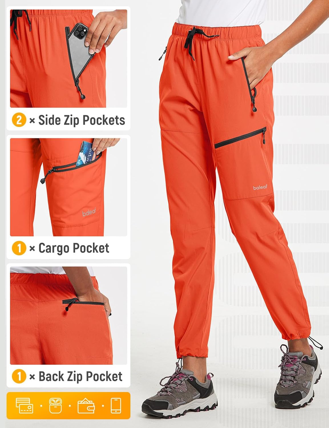 baleaf Women's Hiking Pants Quick Dry Lightweight Water Resistant Elastic Waist Cargo Pants for All Seasons thumbnail