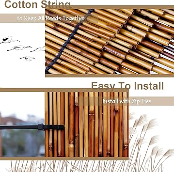 Natural Reed Bamboo Fencing Roll,Decorative Fences Bamboo Privacy Screen 2ft 3ft 4ft 5ft 6ft High for Garden Balcony Window Indoor Outdoor Privacy Natural(91x400CM(3x13ft))