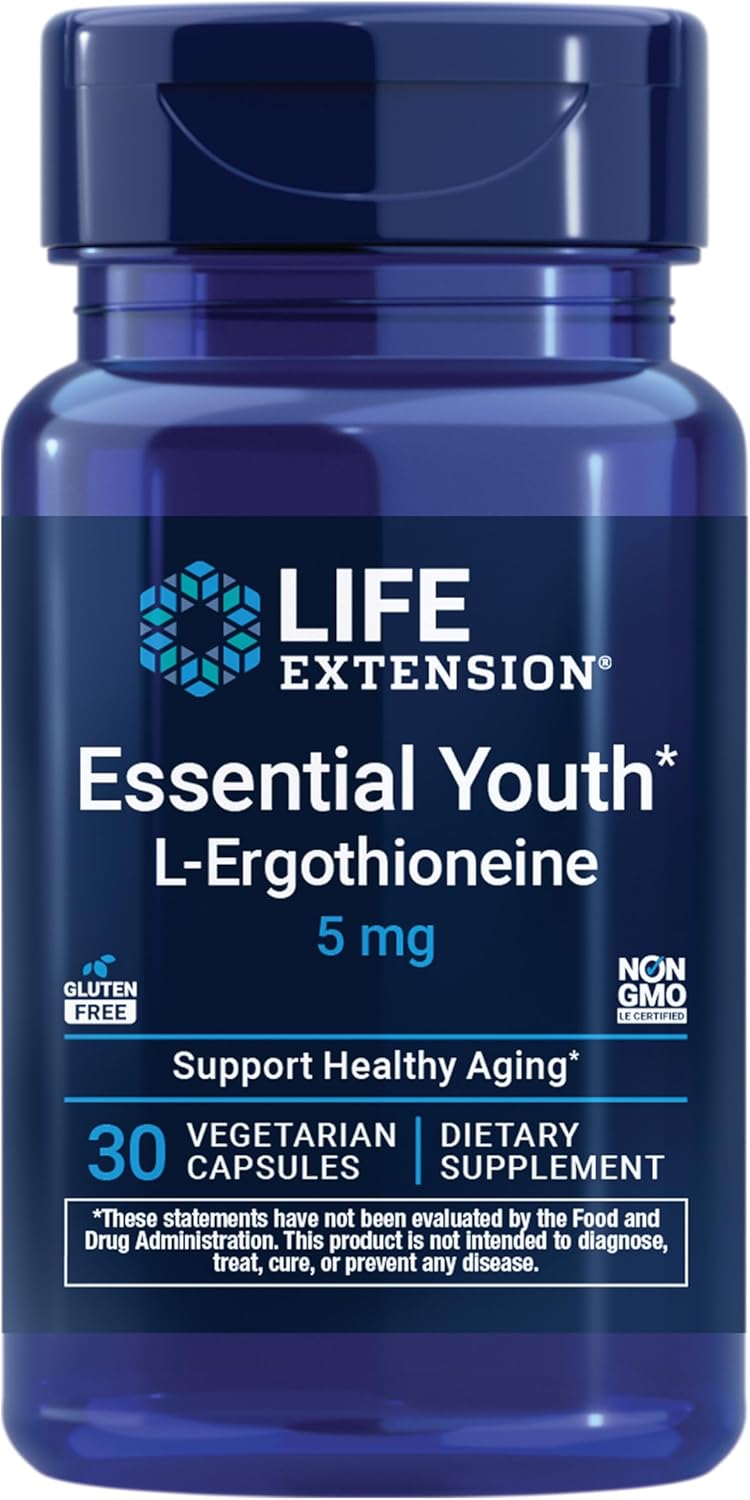 Life Extension Essential Youth L-Ergothioneine – Promotes Longevity & Healthy Aging – Gluten-Free – Non-GMO – Vegetarian – 5 mg – 30 Vegetarian Capsules