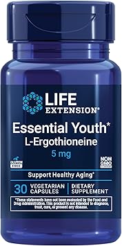 Life Extension Essential Youth L-Ergothioneine Promotes Longevity & Healthy Aging Gluten-Free Non-GMO Vegetarian 5 mg 30 Vegetarian Capsules