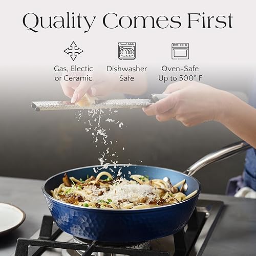 Miniatura 4 de Lujosa sartén martillada de cerámica antiadherente de 12 pulgadas, ligera, resistente a los arañazos, apta para lavavajillas, apta para horno hasta