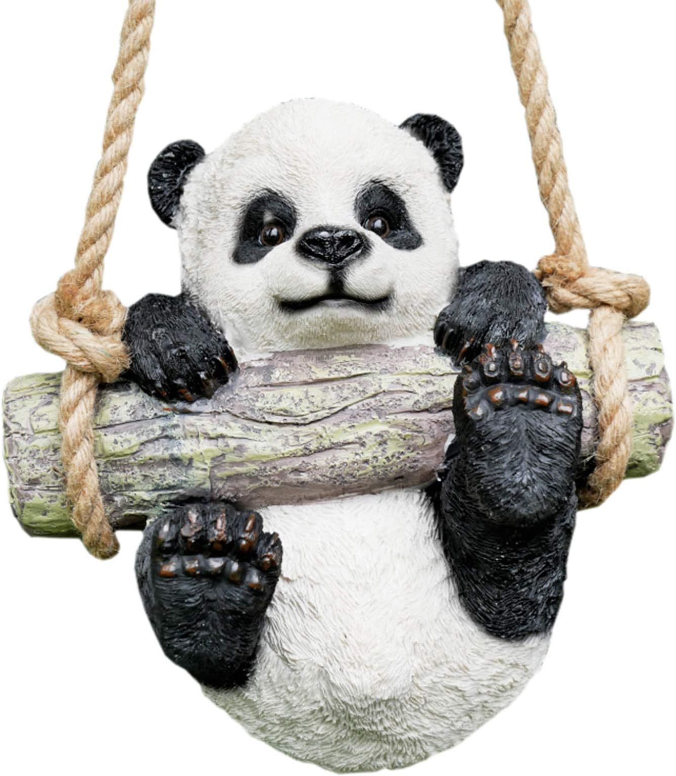 Prodbuy Home Hanging Panda Bear Garden Ornament - Swinging On Rope - Tree Hanger Outdoor Sculpture