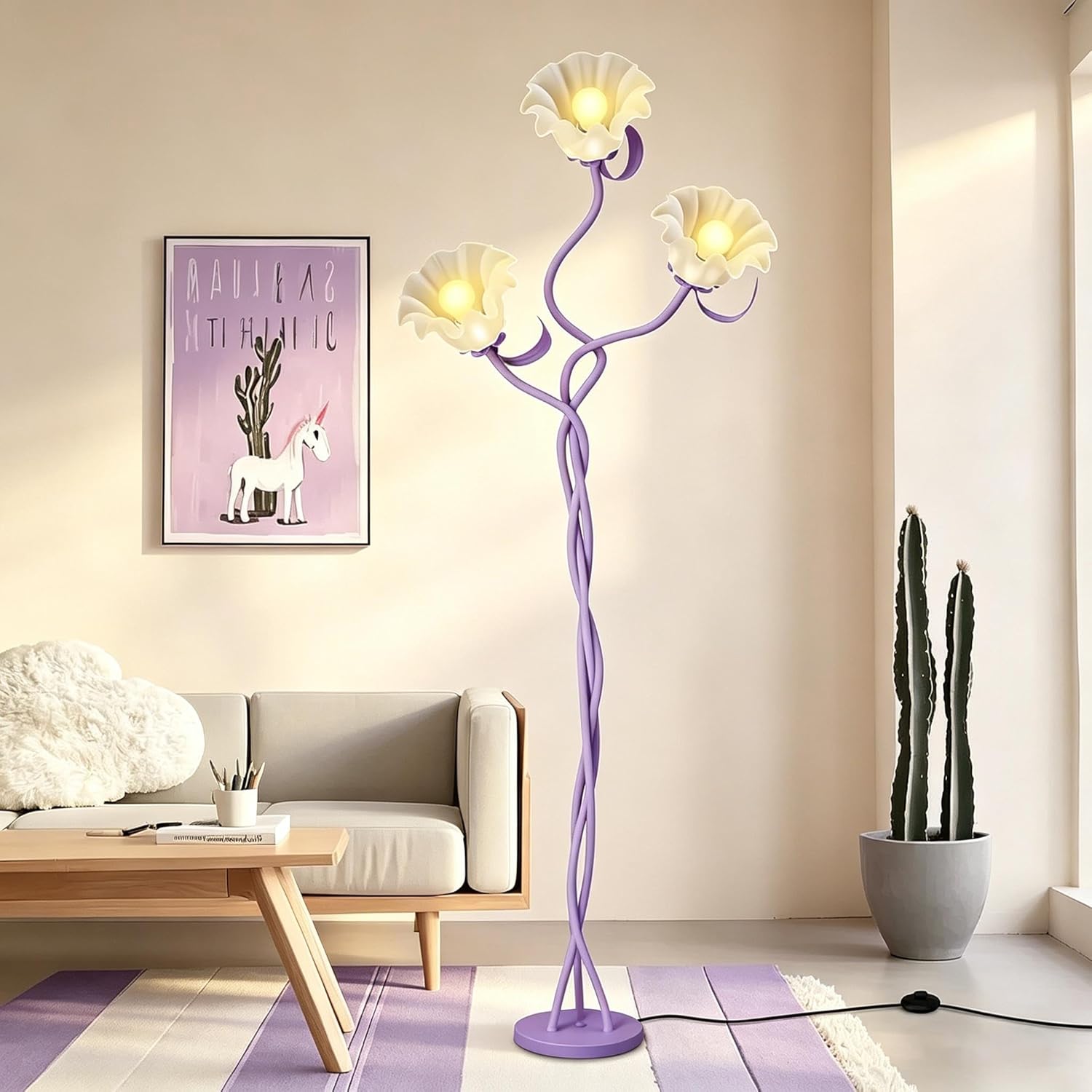 Flower Floor Lamp for Living Room, Flower Standing Lamp with 3 Color Temperatures, LED Flower Reading Lamp, Modern Floor Lamps with Gooseneck，Lamps for Living Room, Girls' Bedroom Home Decor (Purple)