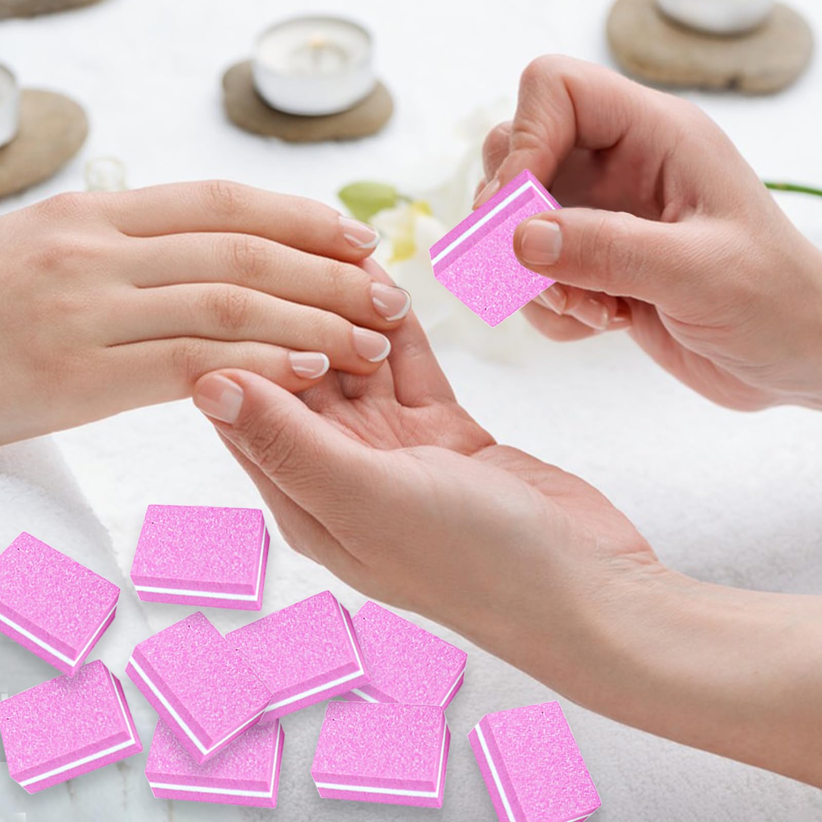 50 Stück rosa Schwamm-Nagelpolierer, Körnung 100/180, Mini-Nagelfeilen für Acryl- und Naturnägel, doppelseitige Polierblöcke für Maniküre und Pediküre, Salon und Heimgebrauch