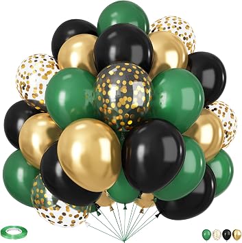 Black Gold Green Balloons 60pcs 12Inch Black and Green Latex Balloons