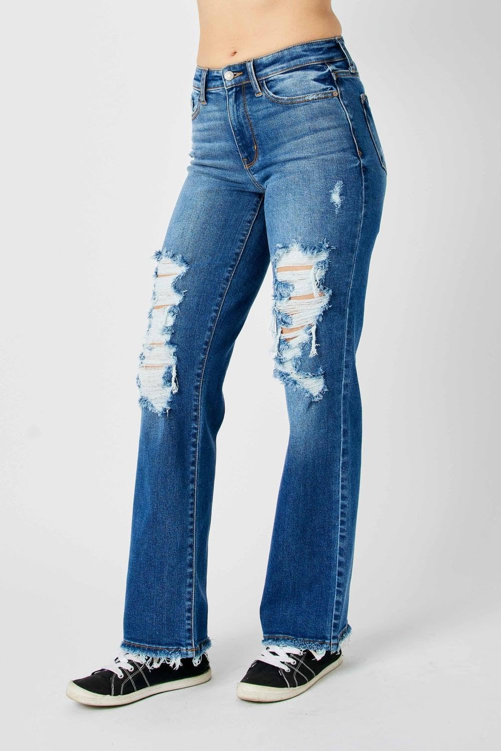 Judy Blue Mid Rise Distressed Denim Dad Jeans - Image 5