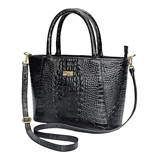 Bolsa Feminina Ombro Transversal Tiracolo Média Tote Couro Legítimo MDXB358 (Preta)