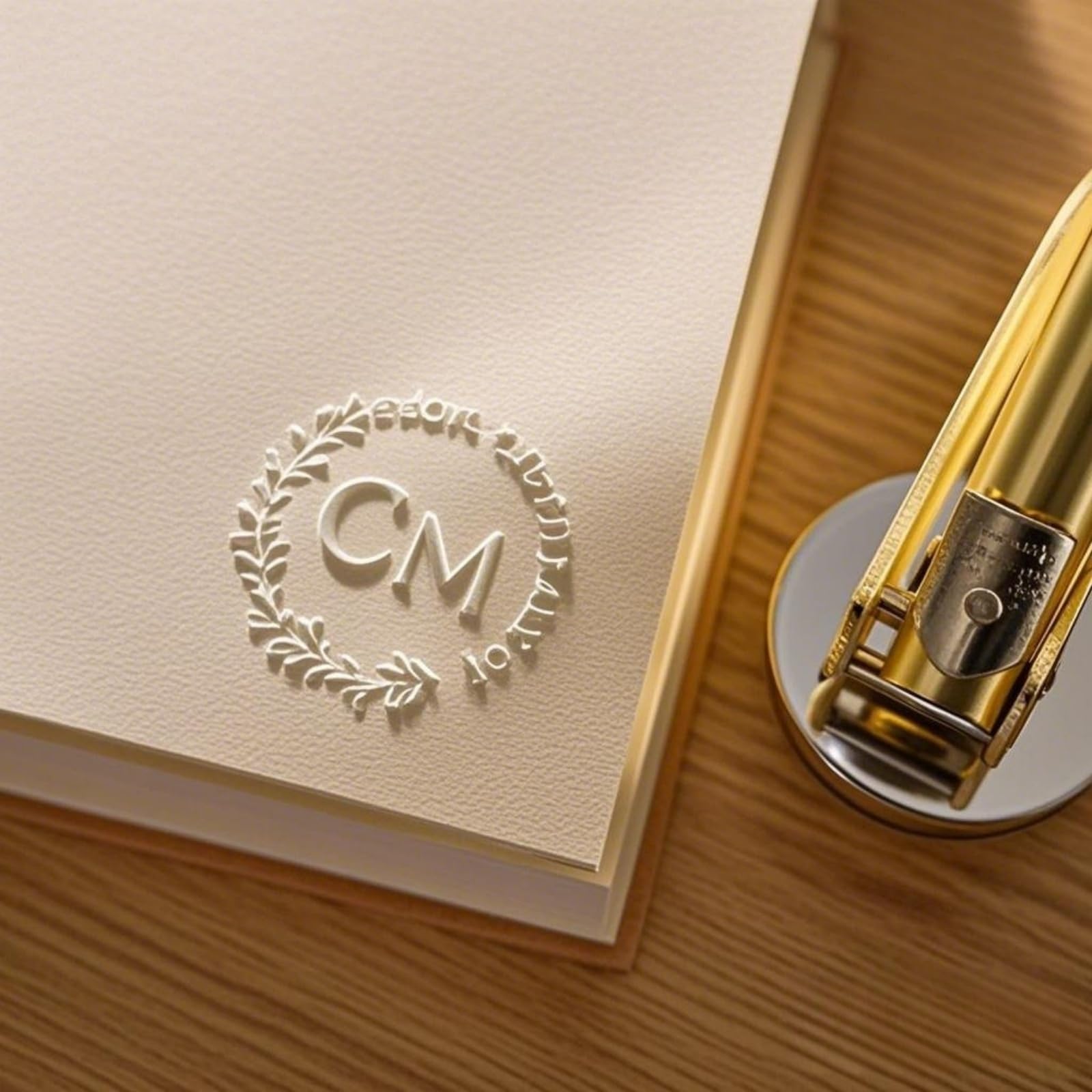 Timbro per goffratura con logo personalizzato per libri e inviti, in acciaio pesante, con sigillo nitido, strumento per matrimoni, biblioteche e marchi