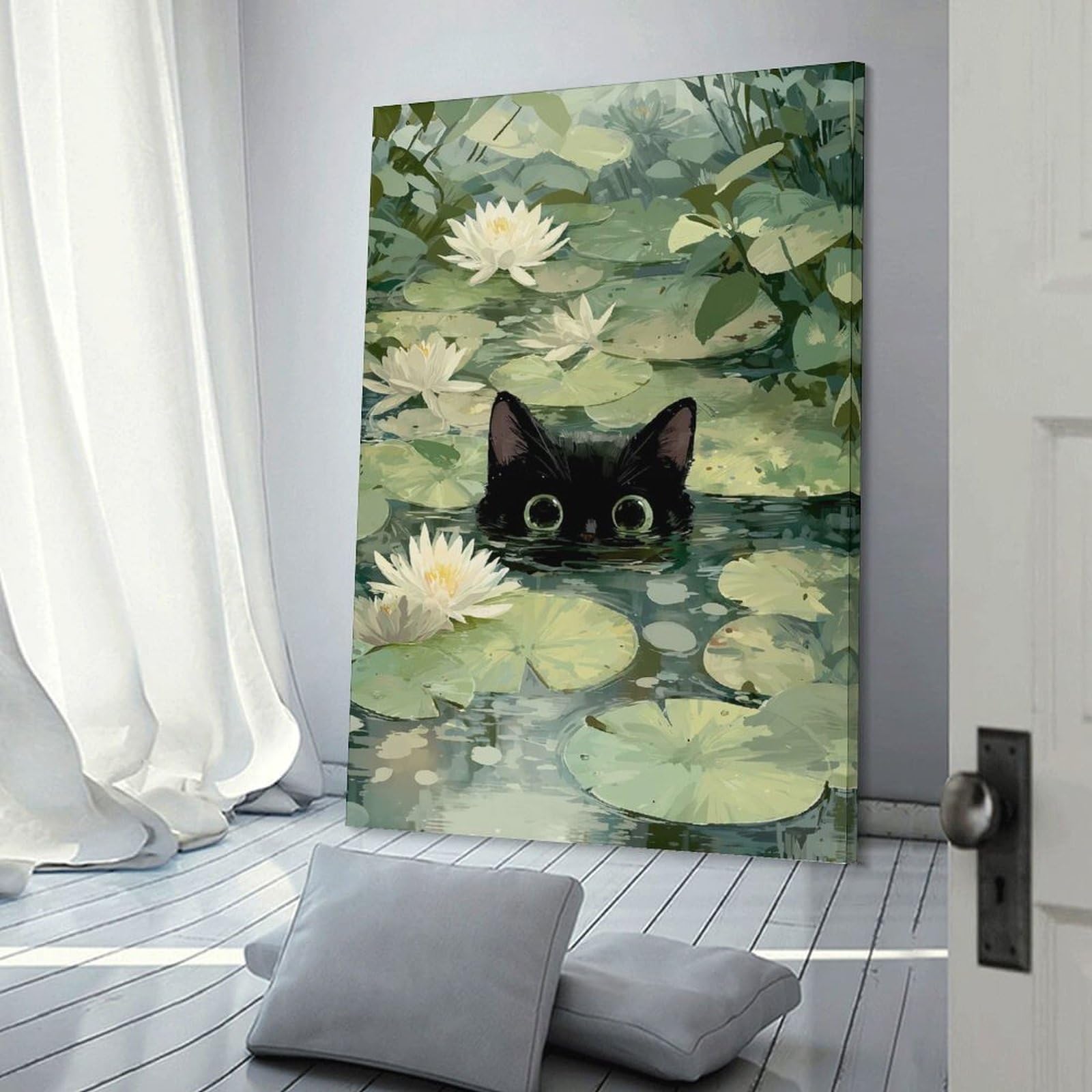 Junmoney The Cat Among The Lilies Wall Picture Print 12x18inch(30x45cm), for Home Walls, Creative Rooms Or Shared Spaces, Stylish Home Artwork for Focal Walls