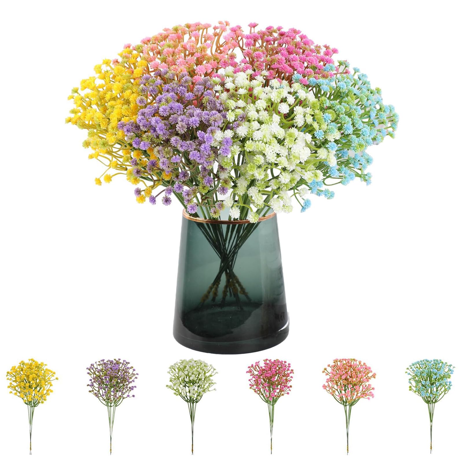 DXPETA 24-Pack Artificial Gypsophila Baby's Breath Flowers, 6-Color Mixed Bouquet for Wedding Bouquet Filler and DIY Floral Arrangement, Bulk Faux Flowers for Home Office Decor
