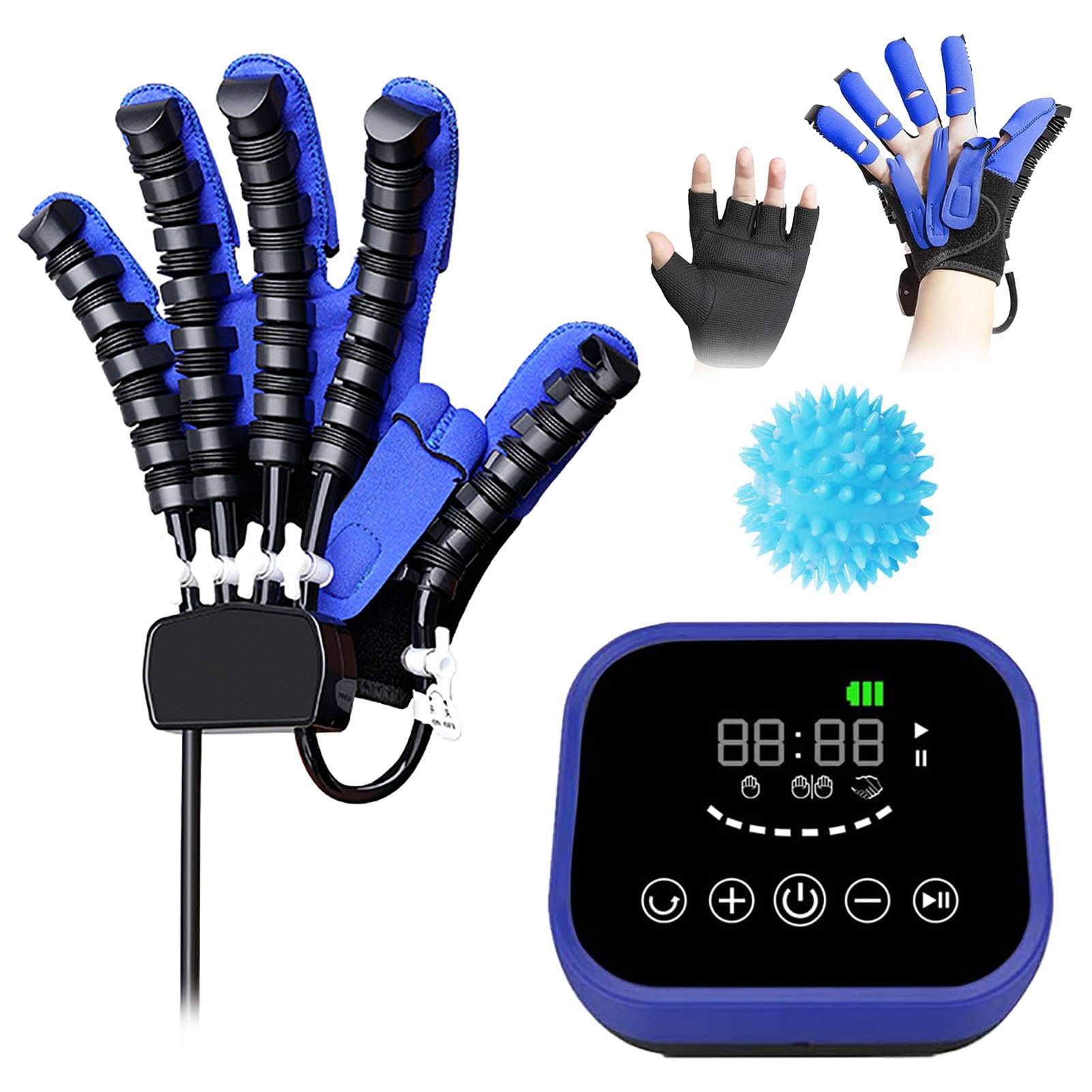 Rękawice Robota Rehabilitacyjnego, Orteza Palca, Rękawica Rehabilitacyjna Funkcji Dłoni, Sprzęt Do ćwiczeń Palców Po Udarze Mózgu(Size:XXL,Color:Niebieska prawa ręka)