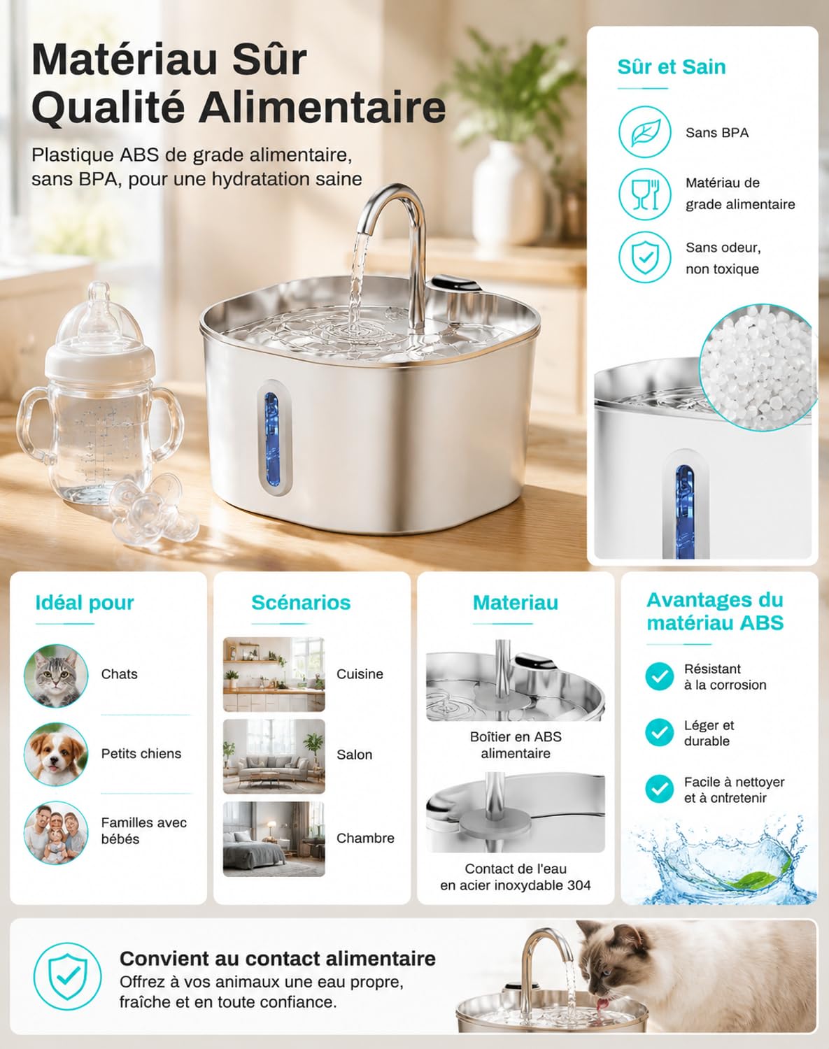 Feliflow - 2026 Nouveau Fontaine à Eau pour Chat FéliFlow, Distributeur Boisson Chien Ultra Silencieux avec Filtre Charbon, Nettoyage Facile pour Hydratation Saine Domicile