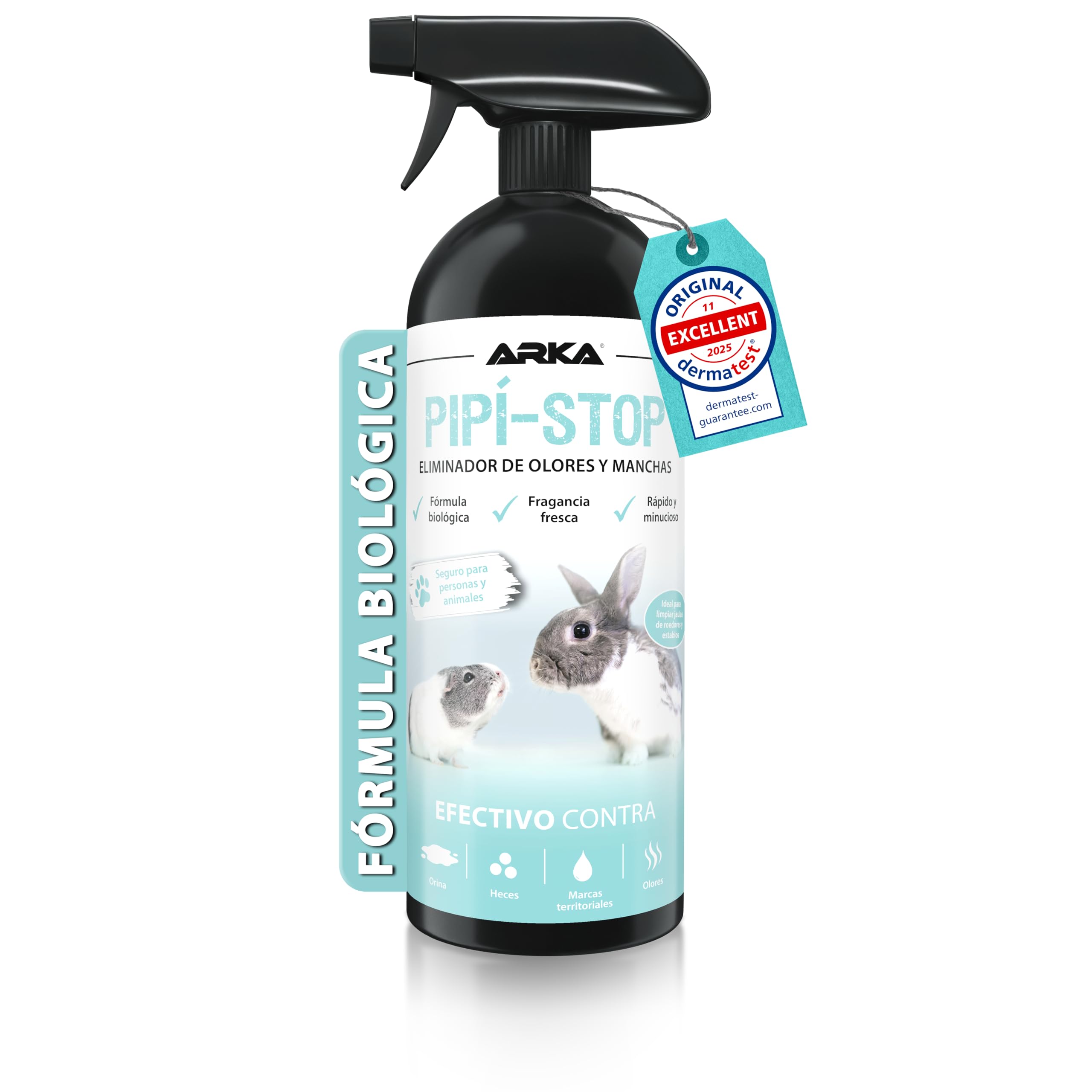 Limpiador jaulas roedores 750 ml – Spray enzimático Pipi-Stop de ARKA – Elimina orina, heces y olores de Animales – biológico, Seguro y eficaz – Ideal para jaulas, Suelos, Esquinas y casetas