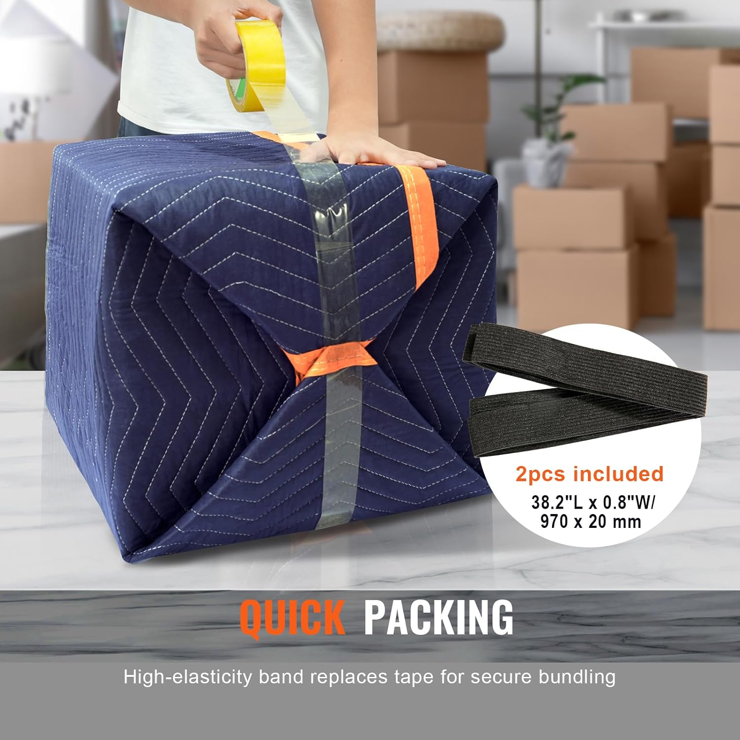 Happybuy 80" x 72" Moving Blankets, 65 lbs/dz, 12 Packs, Non-Woven & Recycled Cotton, Heavy Duty Mover Pads, Blue/Orange, Furniture Protection