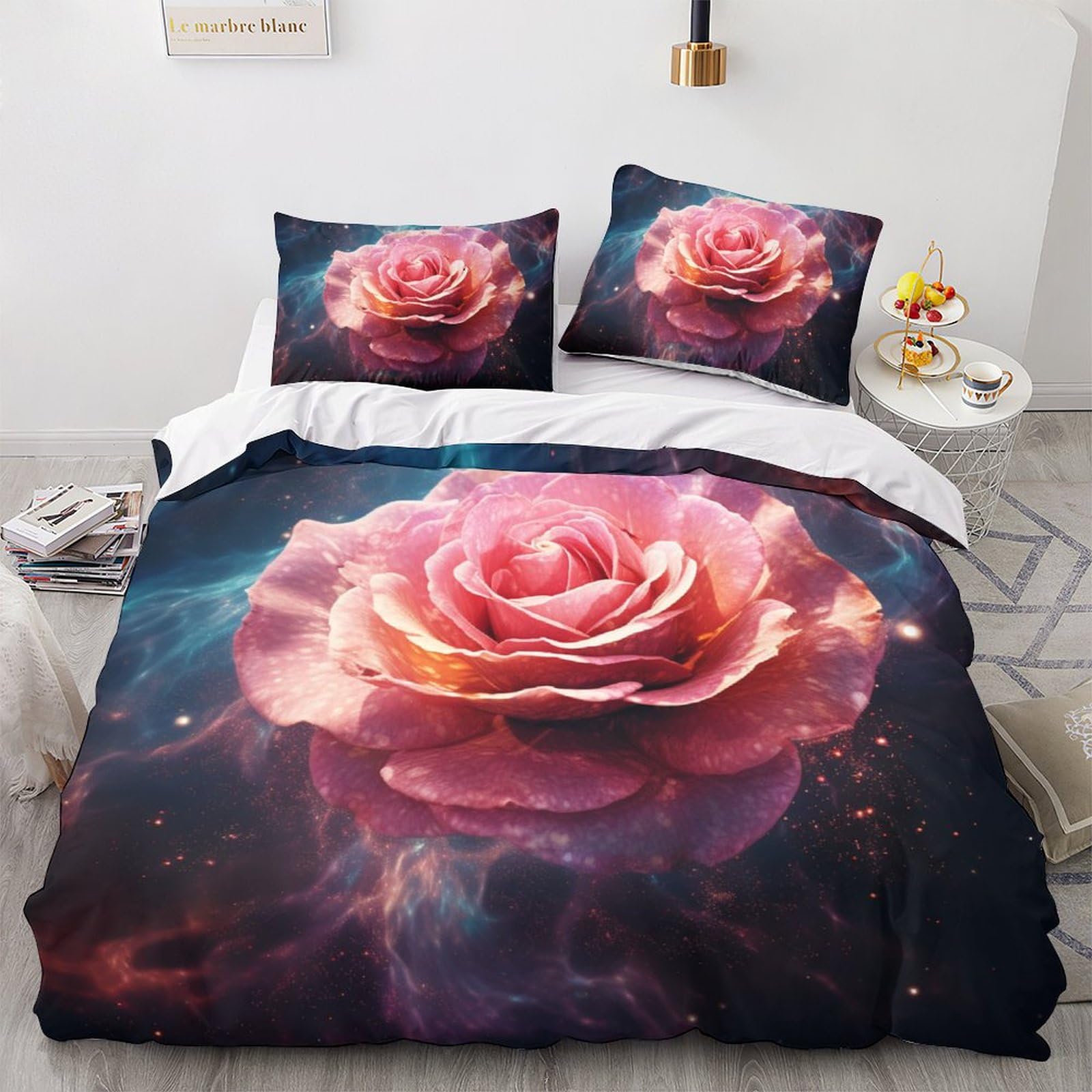 Housse de couette King en microfibre rose 220x240 cm avec ses taies d'oreiller