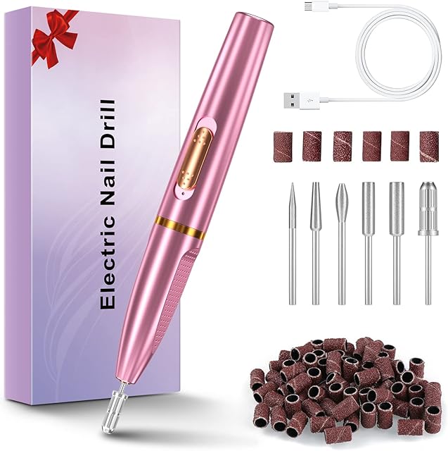 Electric Nail Files, Linkax Cordless Portable Nail Drill, Electric Nail Drill for Acrylic Nails, Rechargeable Manicure Pedicure Kit for Shaping, Polishing, Nail Art DIY, Home or Salon Use
