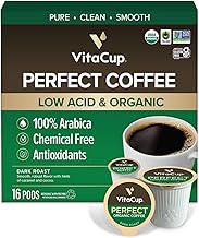 VitaCup Perfect Low Acid Coffee Pods, USDA Organic & Fair Trade, Mycotoxin Free, Dark Roast Guatemala Single Origin, Clean & Pure Recyclable Single Serve Pod compatible w/Keurig K-Cup Brewers,16 CT