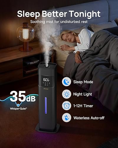 Miniatura 5 de Humidificadores de niebla cálida y fría para dormitorio, 500 pies cuadrados, humidificador de llenado superior de 2.1 galones8L, habitación grande
