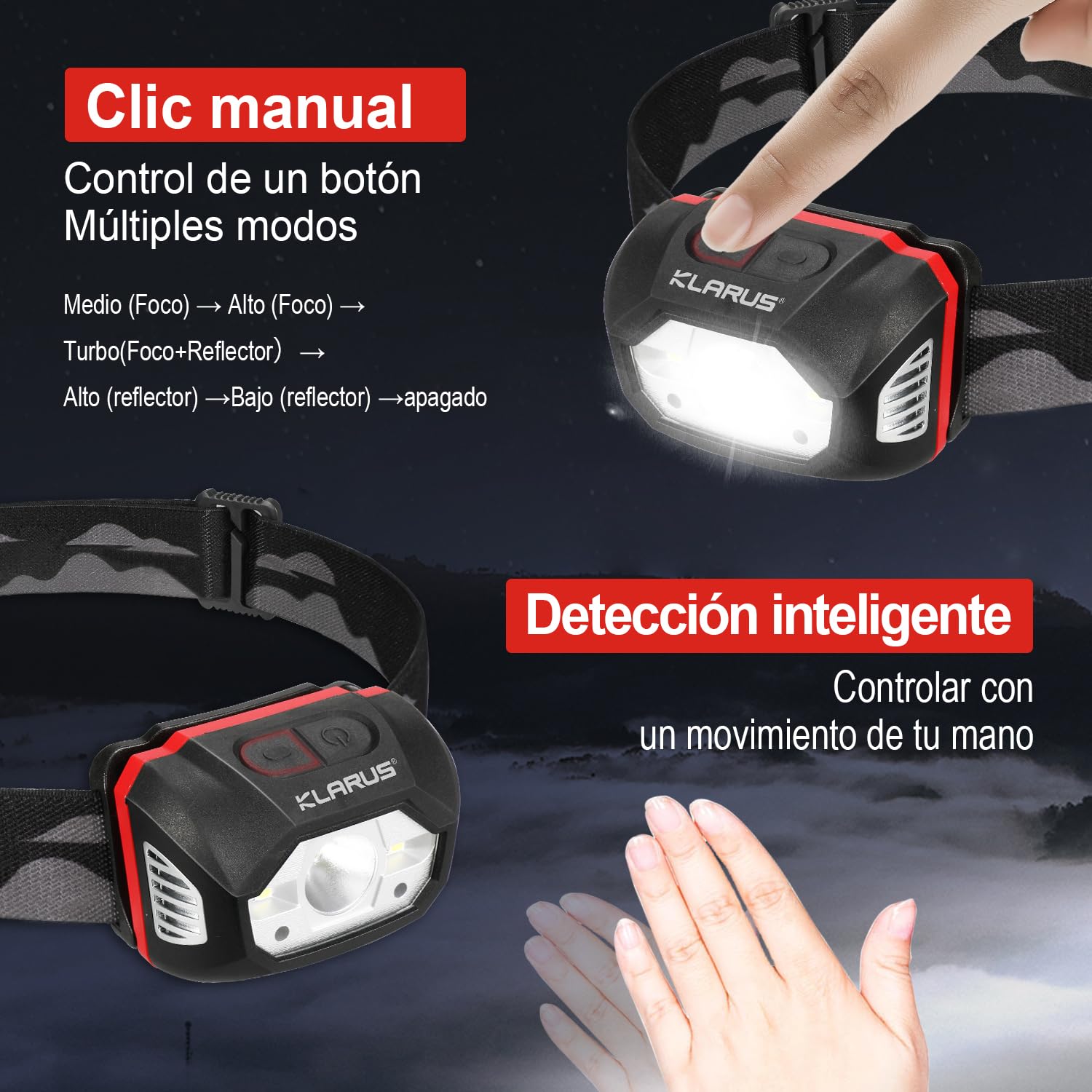 Lampada frontale con sensore di movimento, ricaricabile tramite USB, impermeabile, fascia regolabile e supporto per telefono | Leroy Merlin