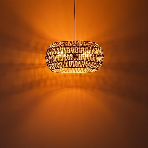 Miniatura 3 de Lámpara de ratán para comedor, lámpara colgante estilo bohemio, lámpara colgante para montaje en techo, pantalla tejida a mano, lámpara de 3 luces,