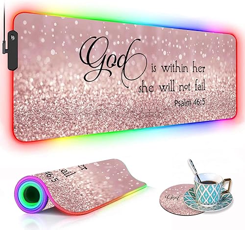 Alfombrilla de mouse RGB para juegos con posavasos de café, alfombrilla de mouse LED grande XXL, base de goma antideslizante, alfombrilla de mouse