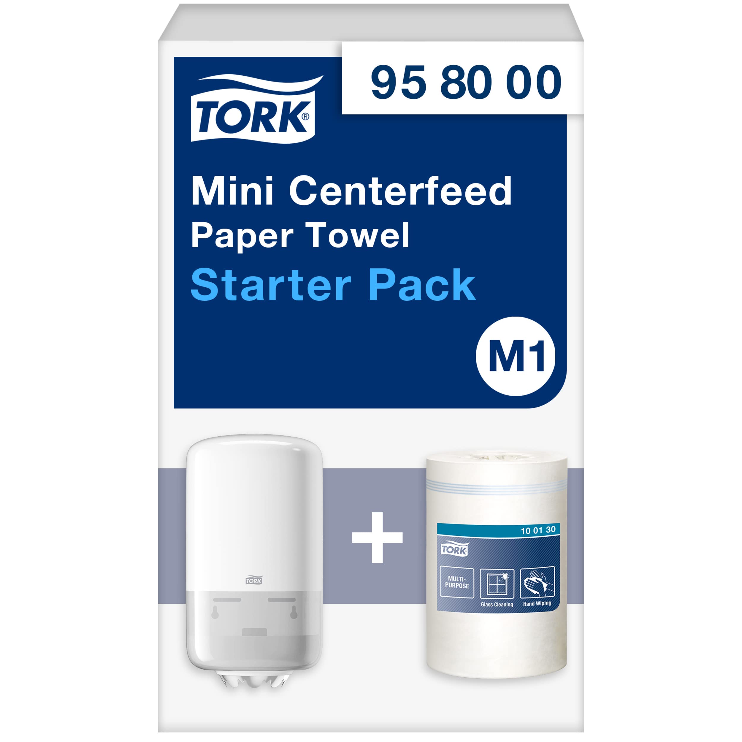 Tork Mini Salviette di Carta ad Estrazione Centrale Starter Pack - 958000 - M1 + Ricarica di carta per pulire (120 metri)