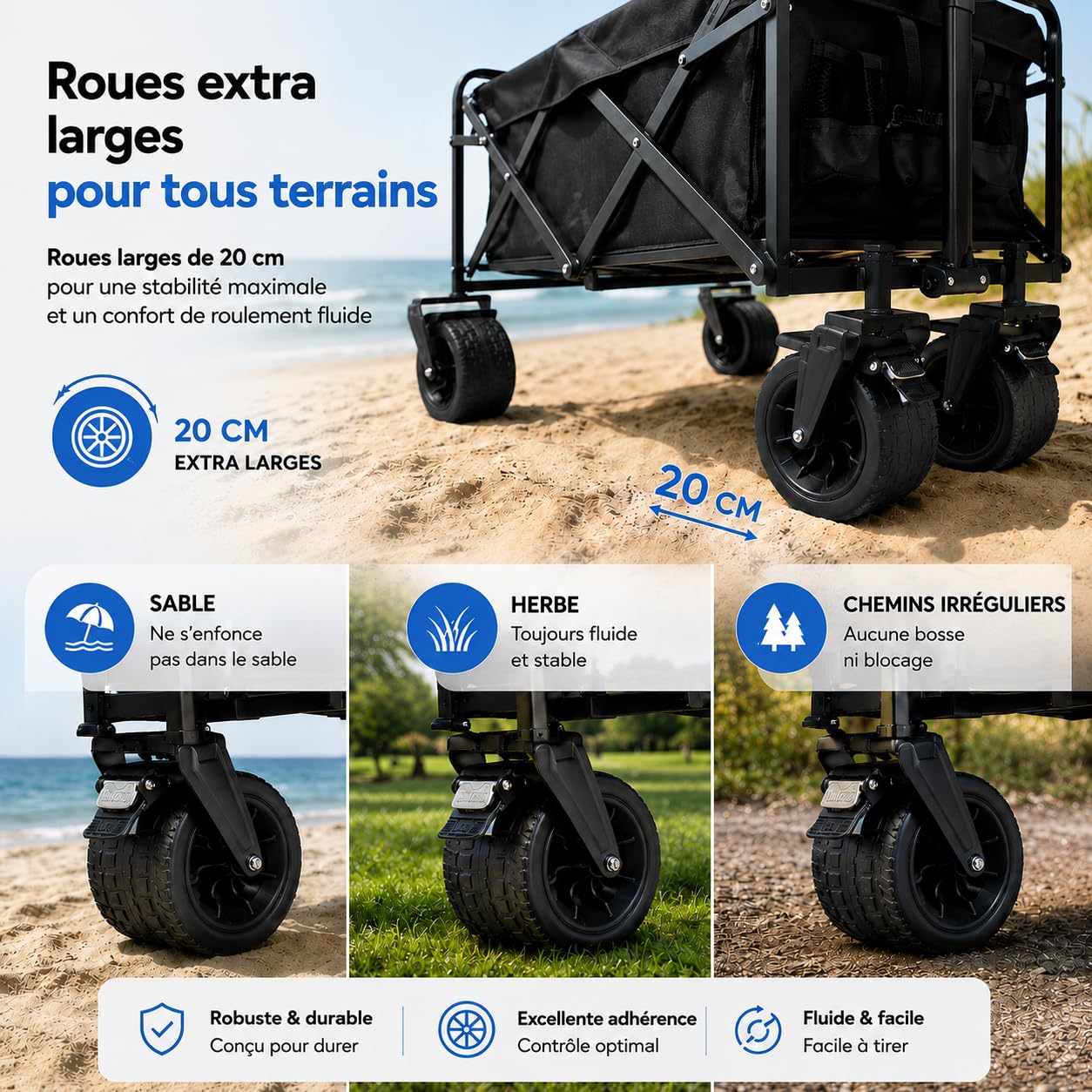 Silvergear® XL Chariot de Plage 150KG | Chariot de Courses | Landau