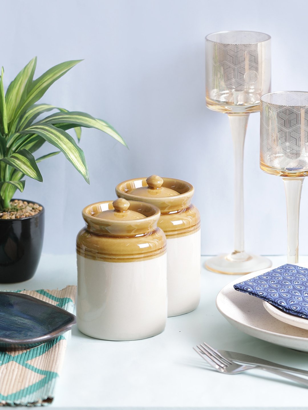 Hand Crafted Five Inch Ceramic Chutney/Pickle Jars/Martbans/Barnis Set of 2