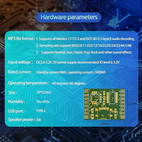 Miniatura 5 de Módulo de reproducción de voz, tablero de sonido de 52.5 ft, reproductor de música MP3 con altavoz, DC3.6-5.2V, descargable por USB, 10 IO