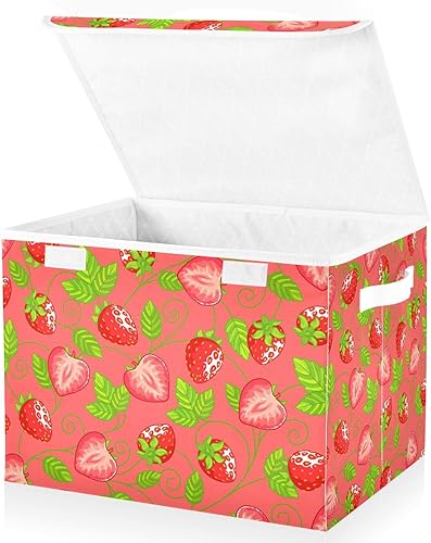 Miniatura 2 de Contenedores plegables de almacenamiento de hojas de fresas para ropa, contenedores de almacenamiento de tela con asa reforzada, organizadores de