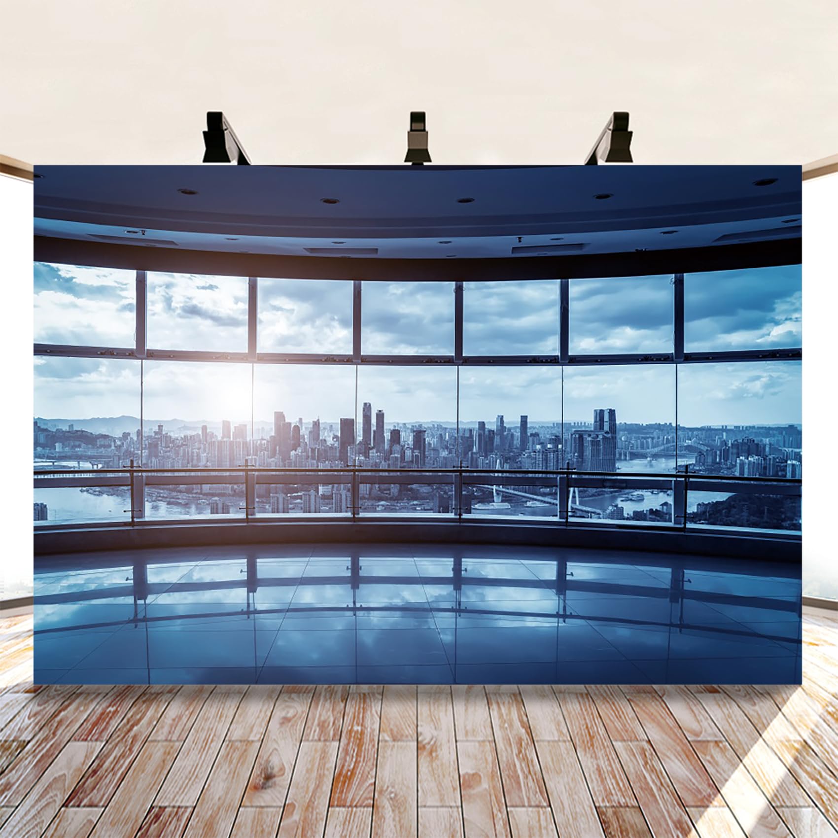 MIRRORANG 3x2m Zoom Meeting Office Backdrop Video Conference City Skyline View Window City Building Photography Background Inside Home Office Meeting Living Room Photo Props - Image 4
