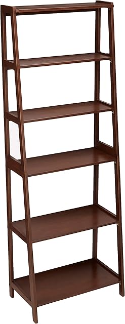 Amazon Basics Classic 5-Tier Open Bookcase with Solid Rubber Wood - Walnut