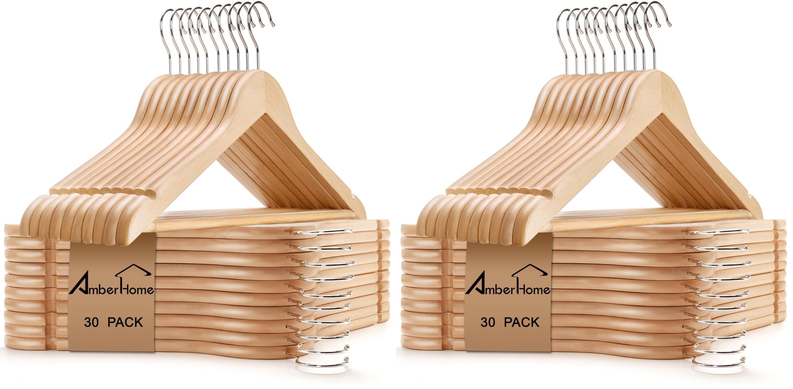 Amber Home 60 Pack Wooden Coat Hangers, Wood Suit Hangers, Natural
