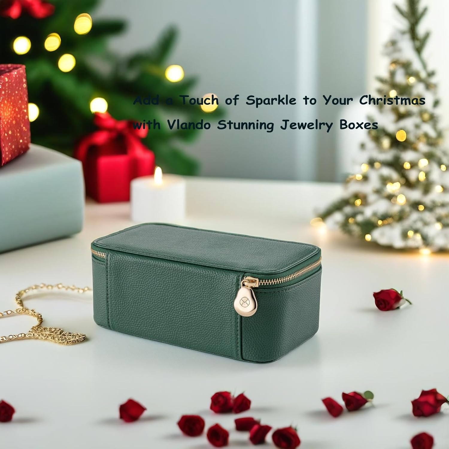 Vlando Travel Jewelry Box Organizer - 12 Small Velvet Zipped Pouches Pockets for Jewelries Necklaces Rings Earrings Sorting Storage, Dark Green - Image 4