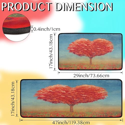 Miniatura 2 de GUYOS Tapete de cocina con diseño creativo de árbol en forma de corazón, acolchado, antifatiga, juego de 2 piezas, duradero, resistente a las