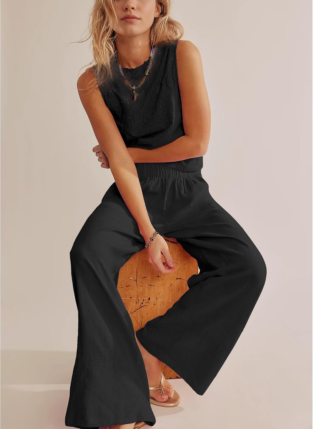 SeeLuNa Linen Pants for Women Cotton Baggy Boho Casual Palazzo Pants Wide Leg Long Lounge Trousers with Pockets
