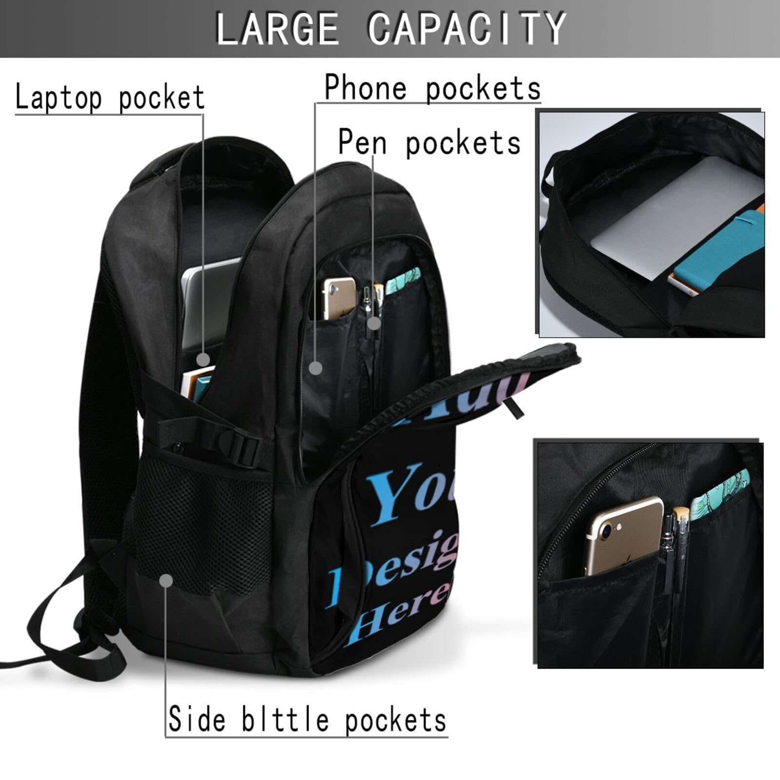 Sac à dos personnalisé pour femmes hommes, cartable personnalisé pour ordinateur portable sac à dos décontracté voyage sac à dos sac à dos randonnée travail affaires sac à dos sac à bandoulière