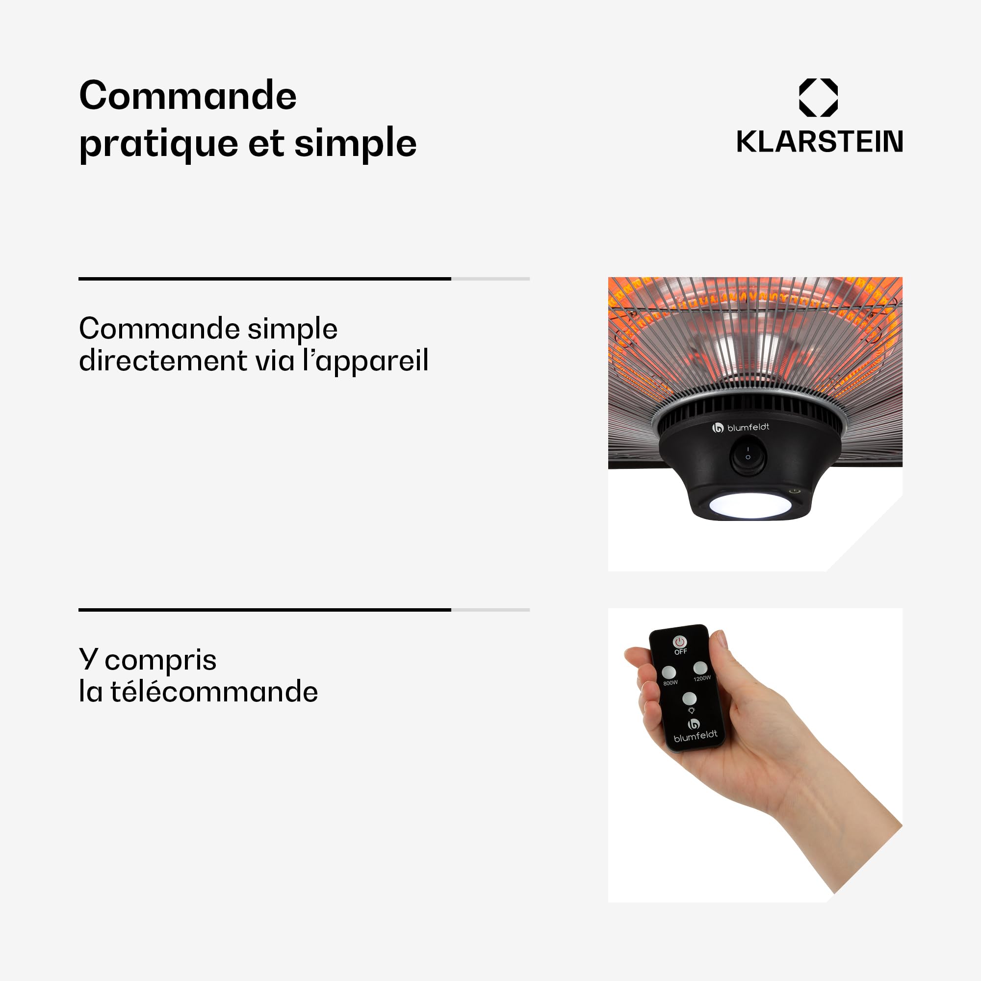 Blumfeldt Chauffage Electrique Suspendu à Infrarouge, Chauffage de Jardin 2000W, Exterieur Terrasse en Fibre de Carbone à 2 Températures, IP24 pour Veranda, d'Appoint Econome