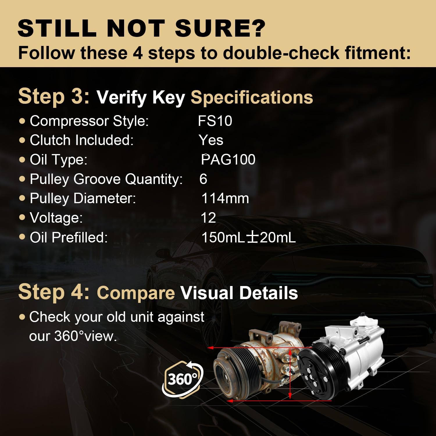 AC Compressor with Clutch Fits for Ford F-150 2004-2006 5.4L, Mustang 1996-2006 4.6L, for Lincoln Town Car 1994-2002, for Mercury Grand Marquis 1994-2002, CO 101290C, 0658129, 58129