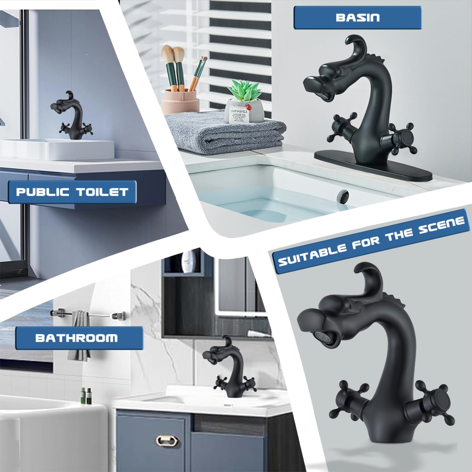 Senlesen Deck Mounted Double Knobs Single Hole Bathroom Vanity Basin Mixer Tap Matte Black