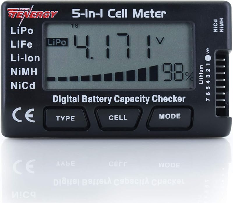 Tenergy 5-in-1 Battery Meter, Intelligent Cell Meter Digital Battery Checker/Balancer for LiPo / LiFePO4 / Li-ion/NiCd/NiMH Battery Packs