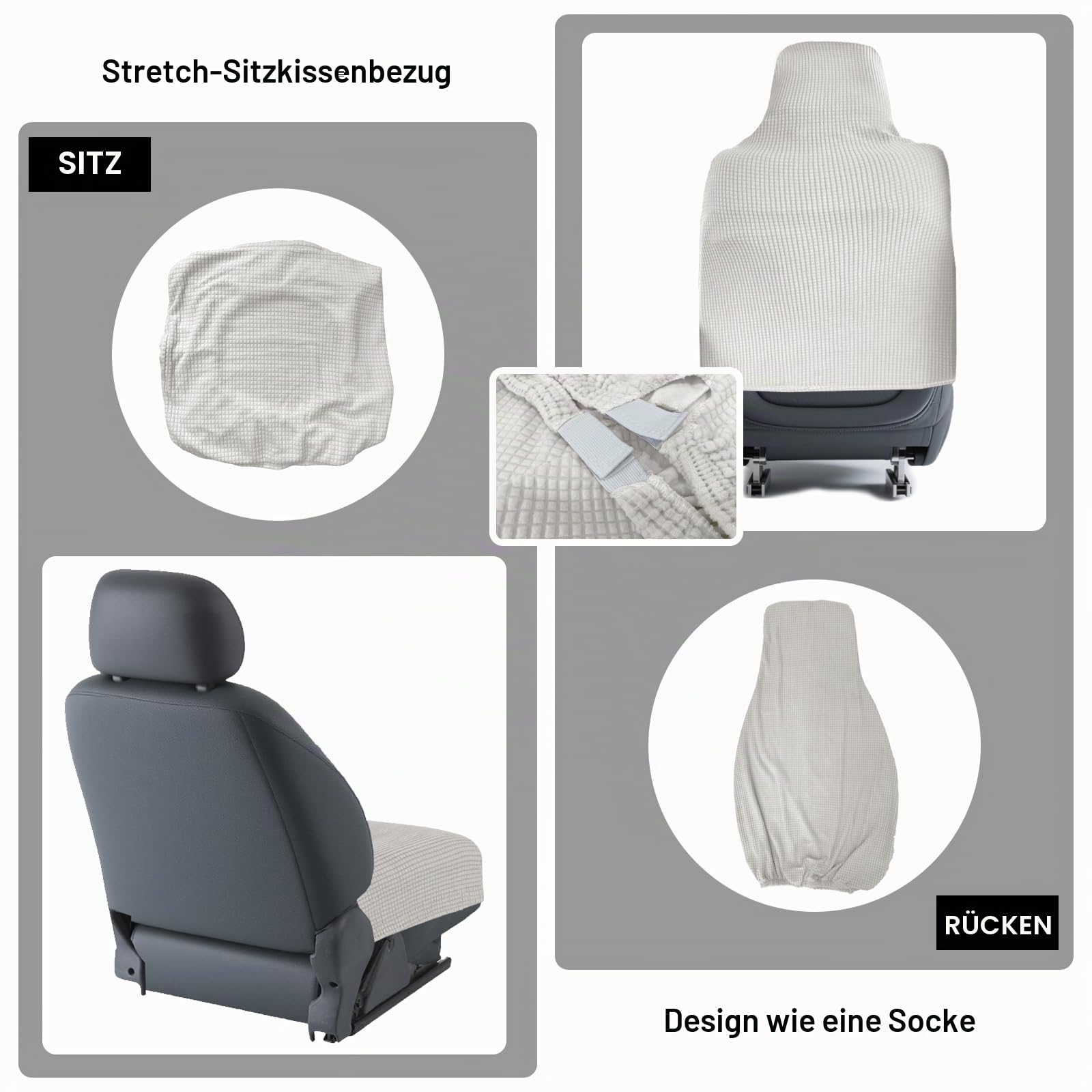 Jacquard Universal Autositzbezüge, Maschinen Waschbares Elastischer Auto Schonbezug Vordersitz Set, rutschfeste Sitzbezug Auto Vordersitze (White,Set of 2)