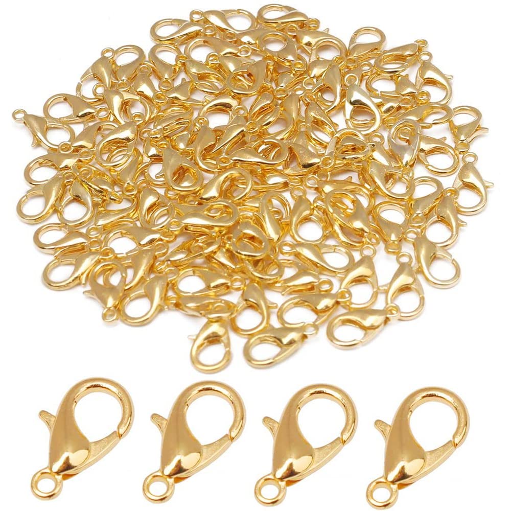 CENPEK 100 PCS 12mm Jewellery Clasps Lobster Clasp Key Split Clips Keychain Hooks for Jewellery Making Accessory DIY Crafts Suppliers(Gold)