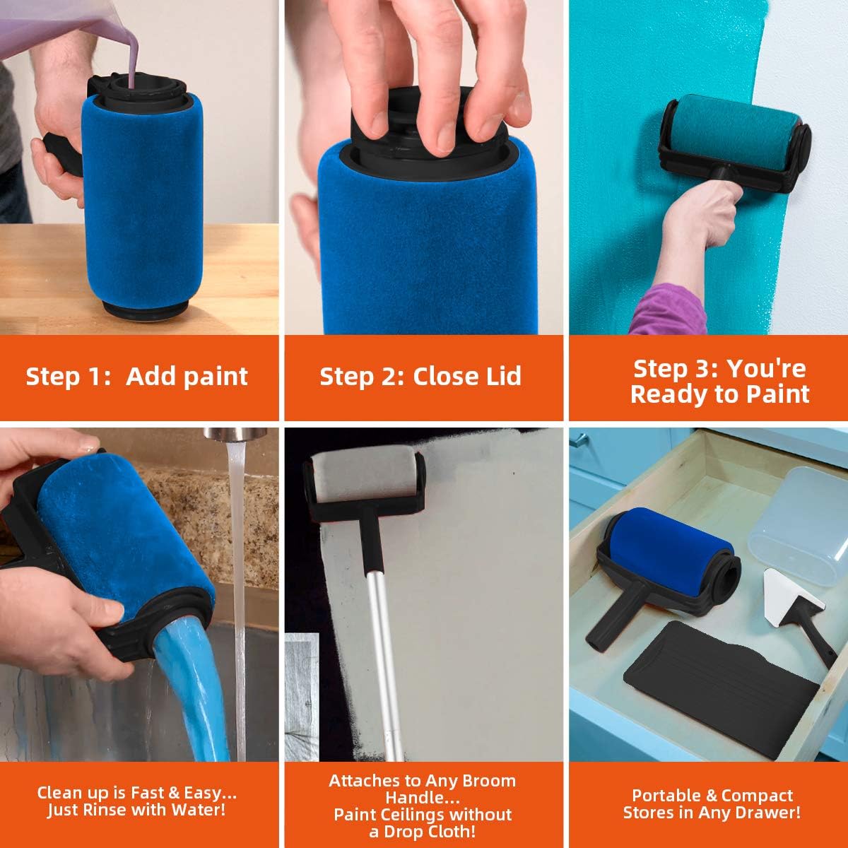 Paint Roller Kit,KUPOO Pro Edger DIY Brush Handle Room Wall Painting Runner Roller Tool Home Wall Decorative-9 Pcs (Upgrade Version)