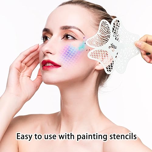 Miniatura 3 de Plantillas de pintura facial de 9 hojas, plantillas de pintura facial, plantillas de tatuaje facial, plantillas de rastreo facial para niños y