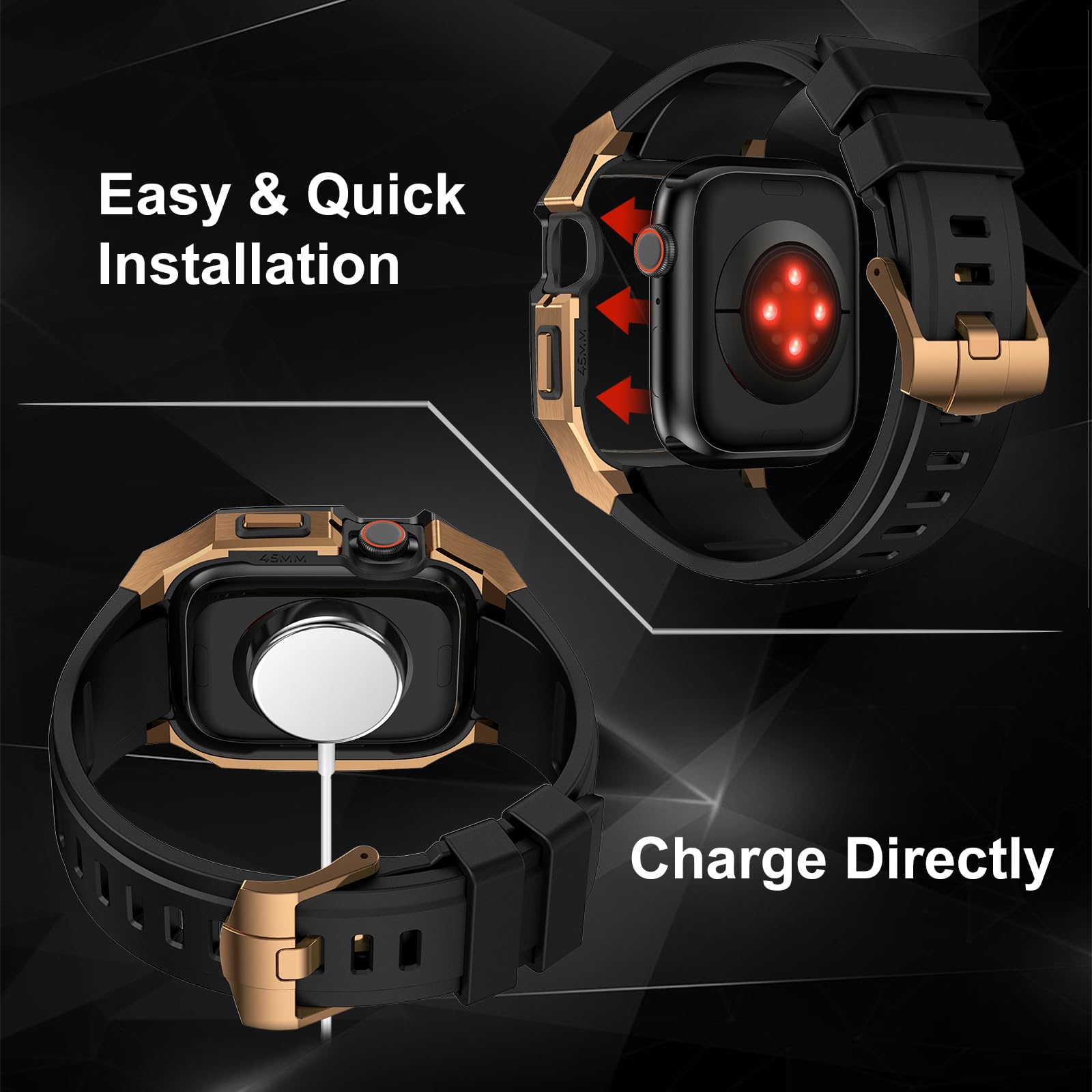 Lujosa funda de metal con correa compatible con Apple Watch 44 mm, 45 mm, 49 mm, resistente funda para hombre con correa de silicona suave para iWatch Serie 8/7/6/SE/5/4 e iWatch Ultra 49 mm