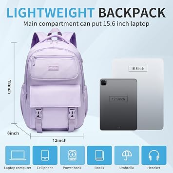 SUN EIGHT 35L Kids Backpack, 2 Comp School Bag for Teens, Purple | Water-resistant Backpack for Girls, Anti-theft Back Pocket Travel Backpack, Daypack for Travel, Daily, School & Work