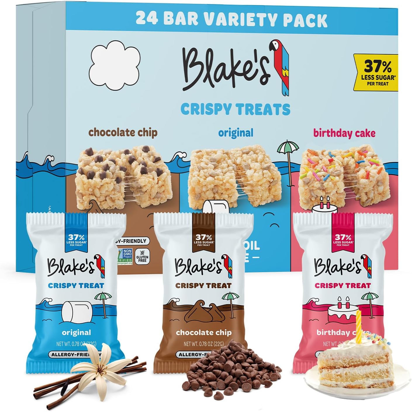 Blake's Crispy Treats Variety Pack 24 Count, Gluten Free and Vegan Snacks | No Seed Oils ยท Dairy Free ยท Soy Free ยท Non-GMO ยท Perfect for School ยท Tasty AND Healthy ยท A go-to for busy parents
