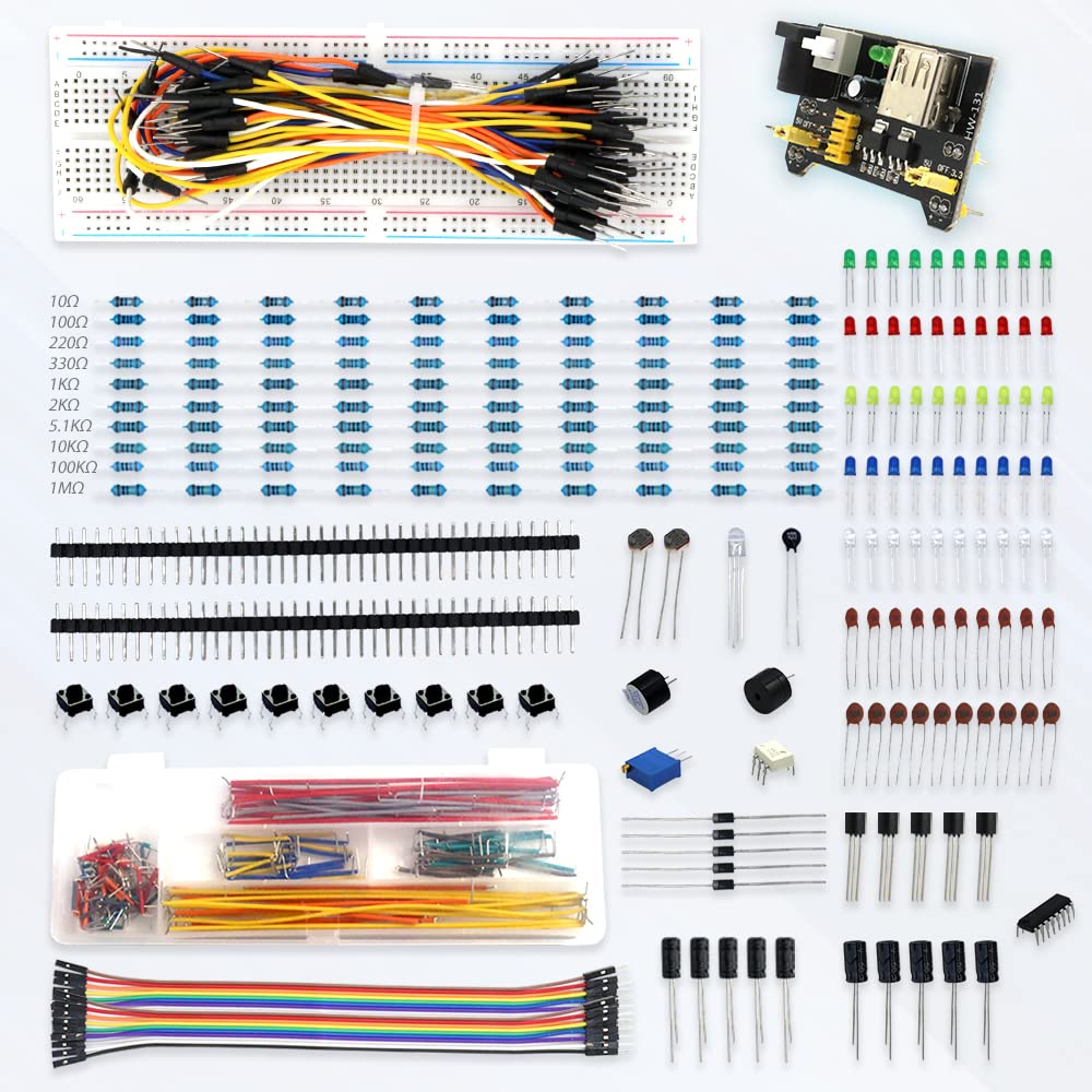 Zestaw Startowy do Komponentów Elektronicznych dla Początkujących z Płytą Protokołu, Potencjometrem, Modułem mocy, Kondensatorem Oporowym, zestaw do Nauki, Kompatybilny z Arduino, UNO R3